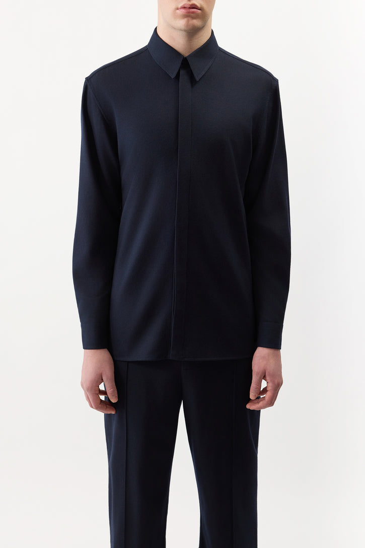 Nicolas Shirt in Dark Navy Virgin Wool