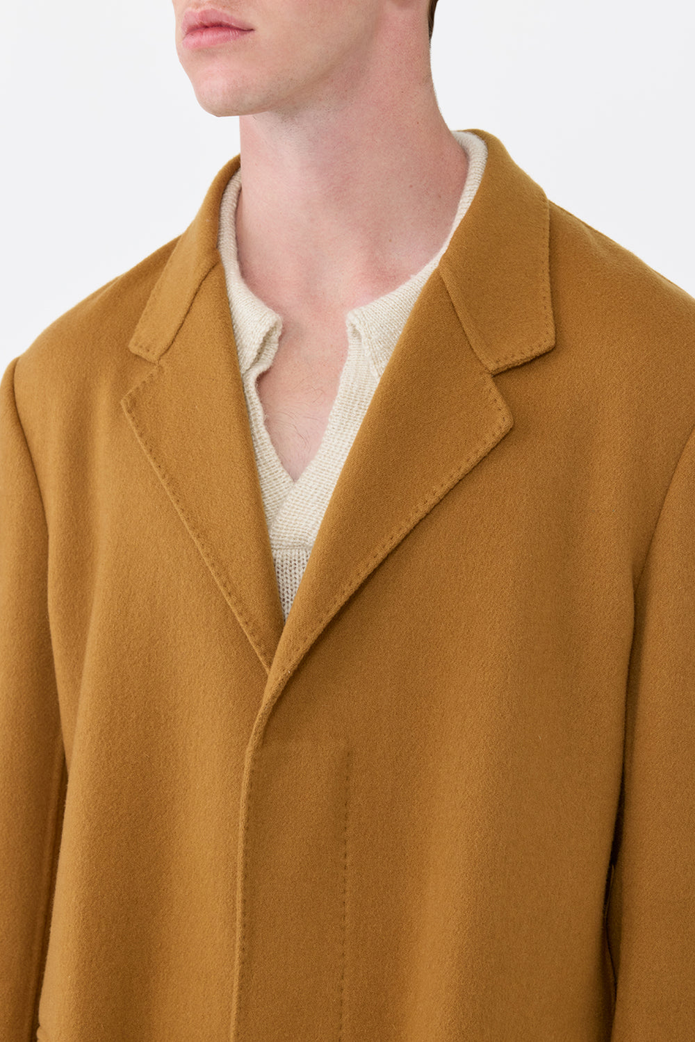 Peter Coat in Yellow Ochre Double-Face Recycled Cashmere