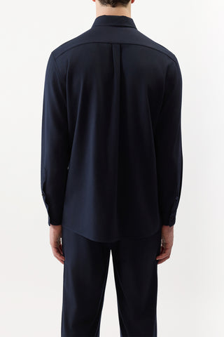 Dark Navy Virgin Wool Nicolas Shirt - Back View On Model | Gabriela Hearst