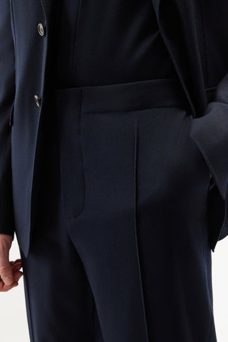 Dark Navy Antoine Trouser - Close Up Fit Detail | Gabriela Hearst