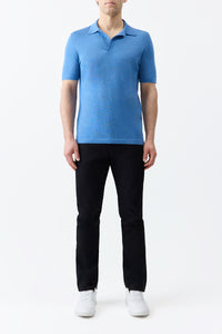 Stendhal Knit Short Sleeve Polo in Sky Cashmere