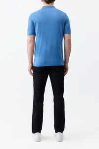 Stendhal Knit Short Sleeve Polo in Sky Cashmere