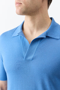 Stendhal Knit Short Sleeve Polo in Sky Cashmere