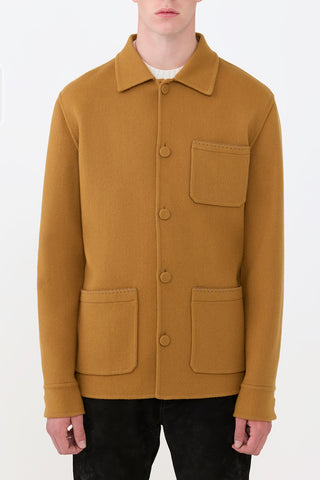 Yellow Ochre Recycled Cashmere Ulu Chore Jacket - On Model Front, Patch Pockets | Gabriela Hearst