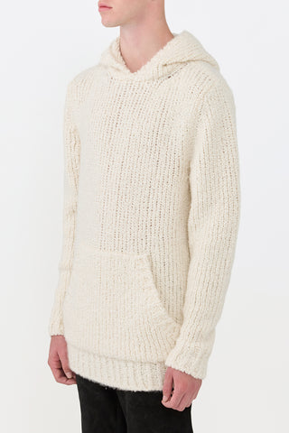 Ivory Cashmere Aditi Hoodie with Ribbed Details - Three Quarter View | Gabriela Hearst