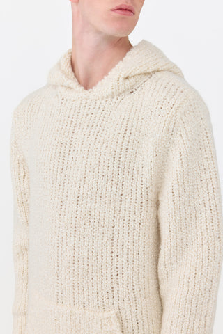 Ivory Cashmere Aditi Hoodie with Hood and Ribbed Cuffs - Close Up | Gabriela Hearst