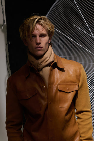 Lucas Overshirt in Cognac Vachetta Leather & Double-face Recycled Cashmere