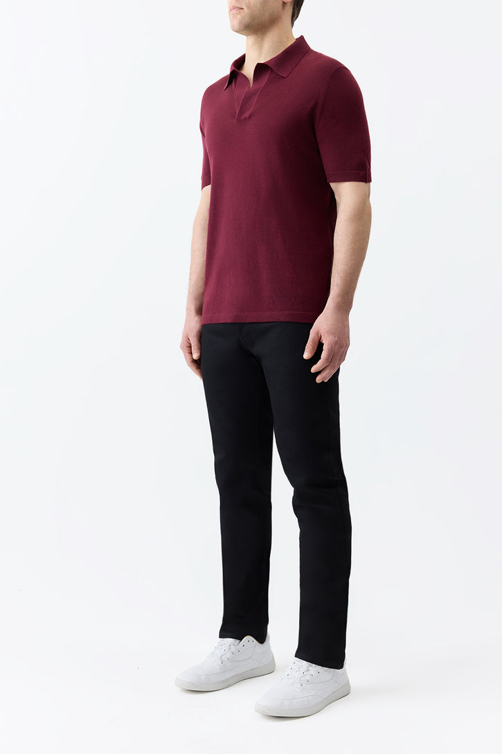 Stendhal Knit Short Sleeve Polo in Bordeaux Cashmere