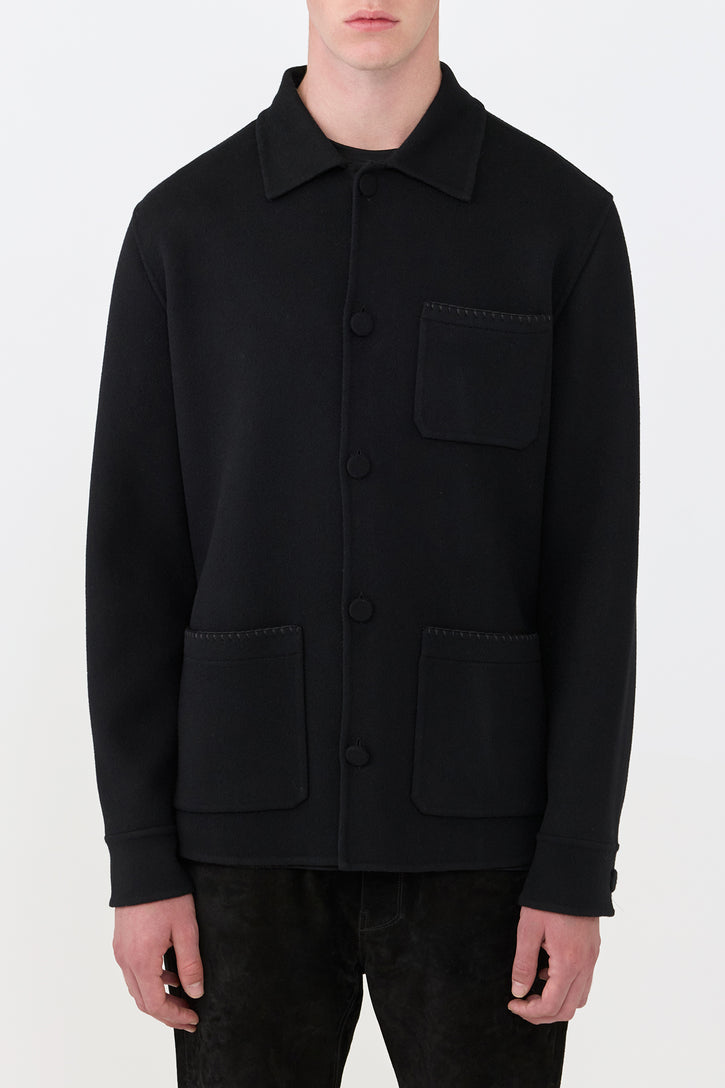 Ulu Chore Jacket in Black Double Face Recycled Cashmere