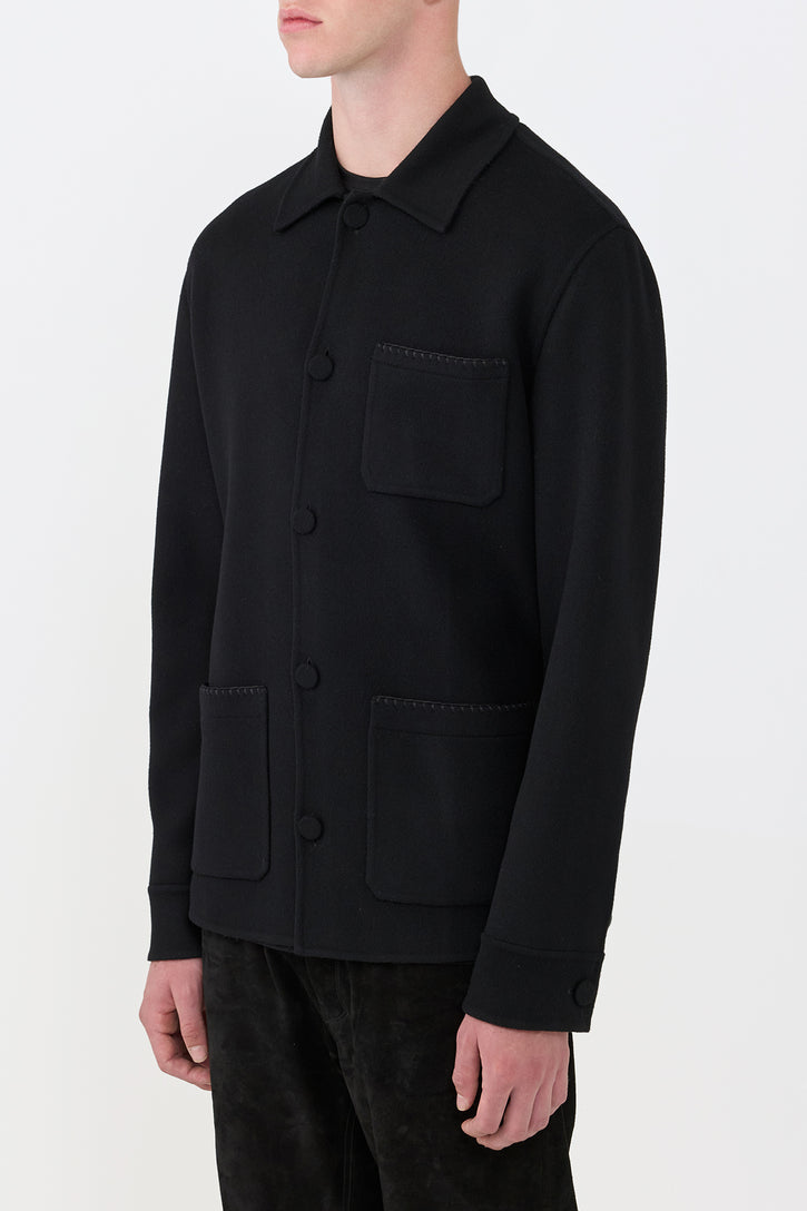 Ulu Chore Jacket in Black Double Face Recycled Cashmere
