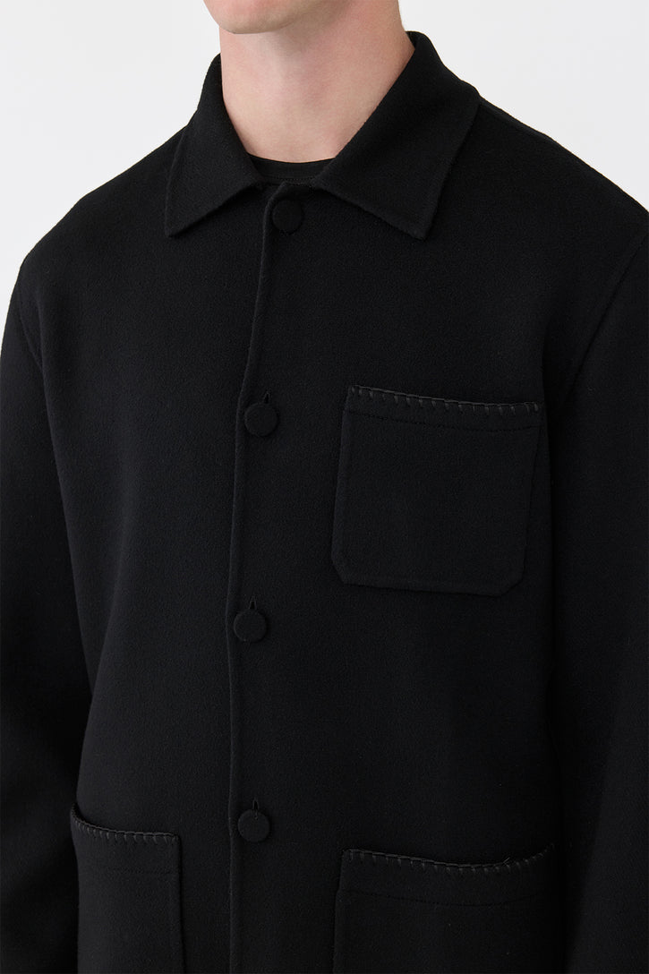 Ulu Chore Jacket in Black Double Face Recycled Cashmere