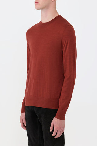 Burnt Sienna Palco Knit Crewneck - Side Profile On Model | Gabriela Hearst