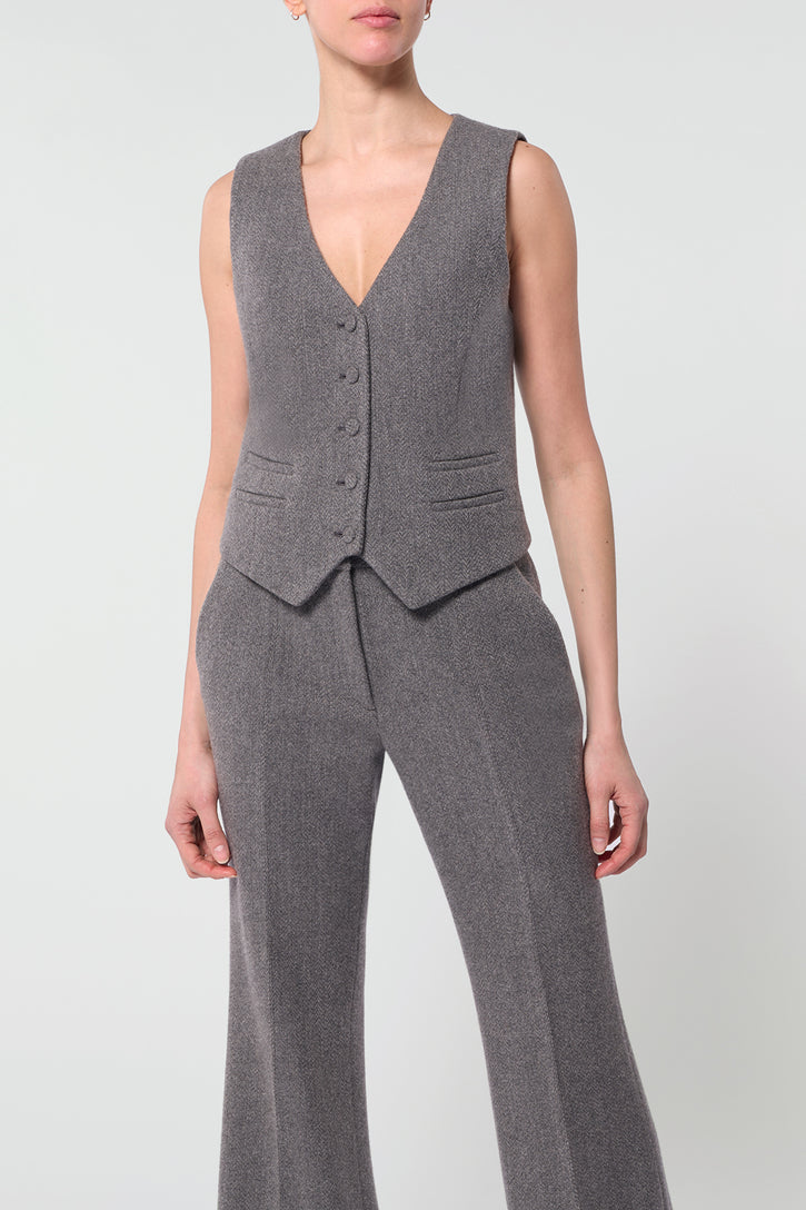 Coleridge Vest in Dark Grey Multi Virgin Wool Cashmere Herringbone