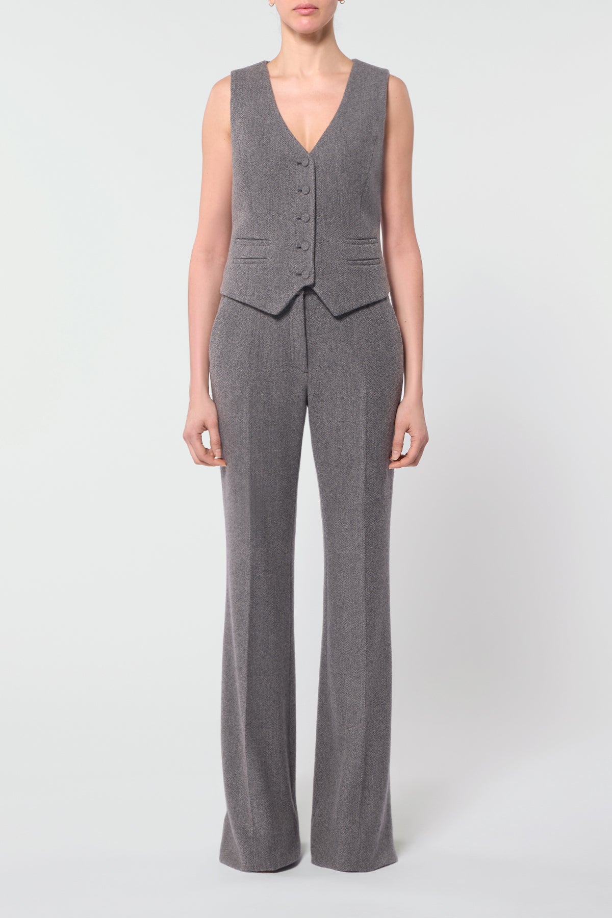 Rhein Pant in Dark Grey Multi Virgin Wool Cashmere Herringbone