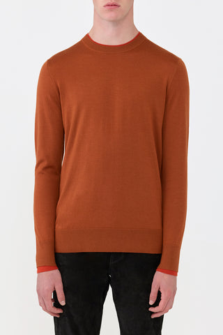 Rust Cashmere Silk Crewneck Sweater - Front View On Model | Gabriela Hearst