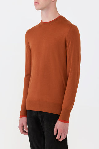 Rust Cashmere Silk Wells Sweater - Side Profile On Model | Gabriela Hearst