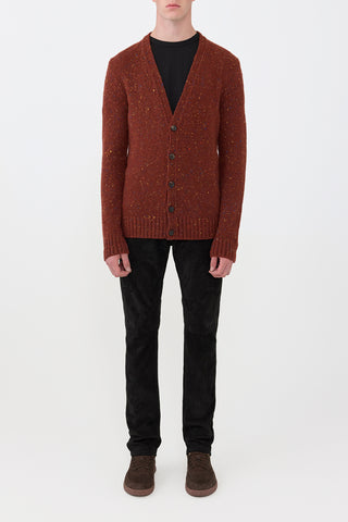 Burnt Sienna Speckled Cashmere Cardigan - Front View On Model | Gabriela Hearst