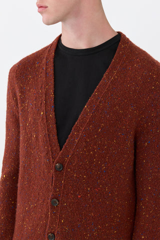 Burnt Sienna Aran Cashmere Ailis Cardigan - V-Neck and Speckled Knit Texture Detail | Gabriela Hearst