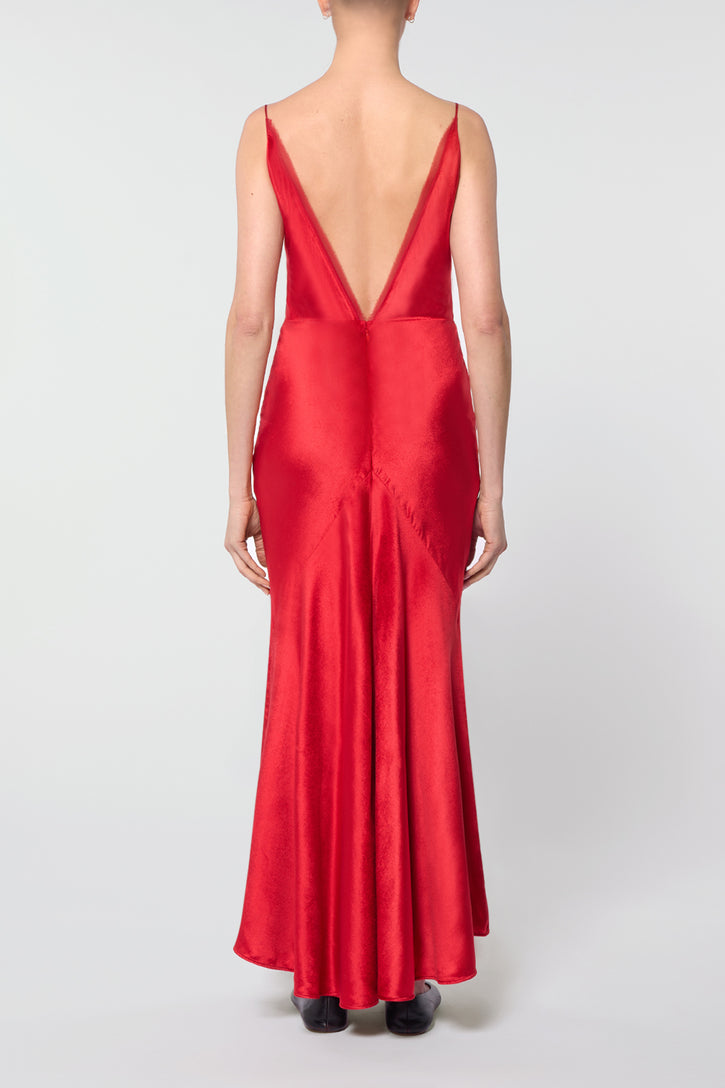 Brigita Slip Maxi Dress in Scarlet Red Silk Velvet