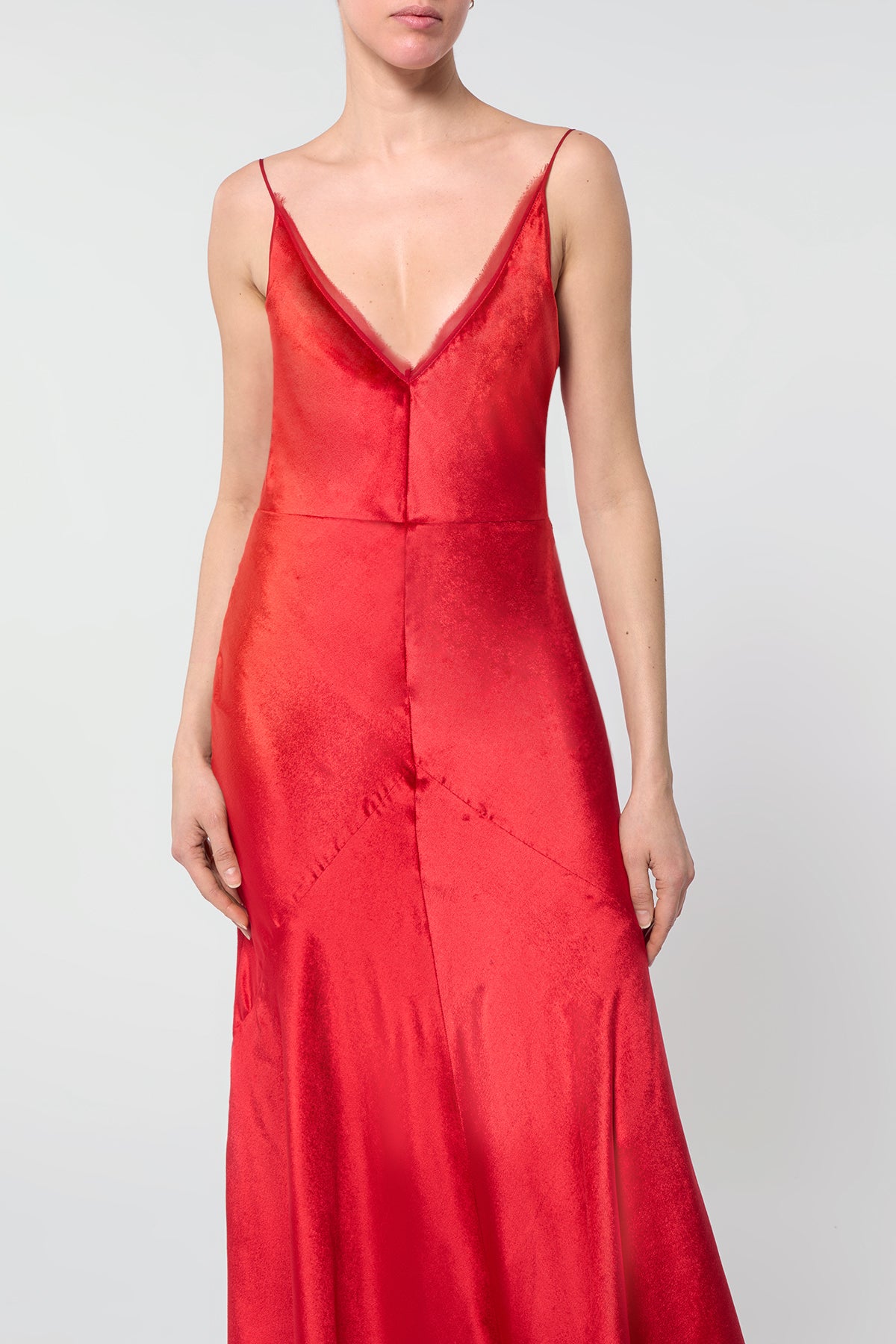 Brigita Slip Maxi Dress in Scarlet Red Silk Velvet