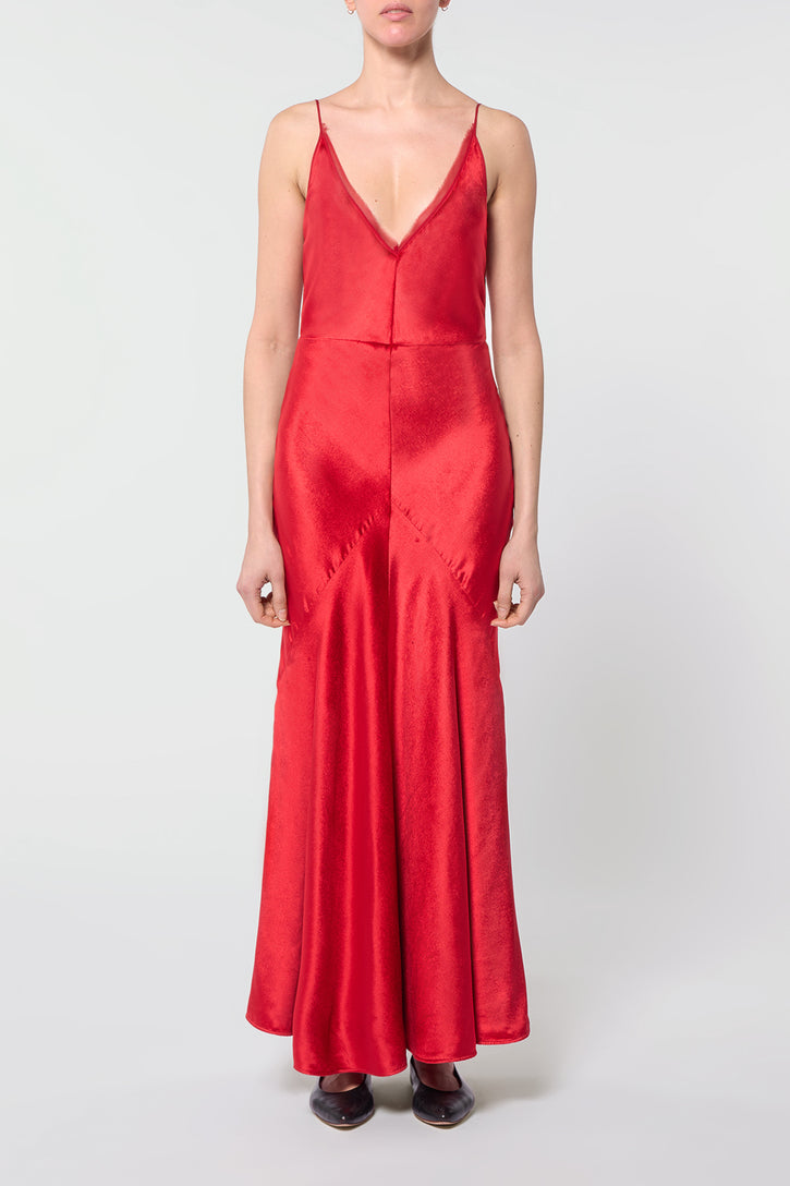 Brigita Slip Maxi Dress in Scarlet Red Silk Velvet