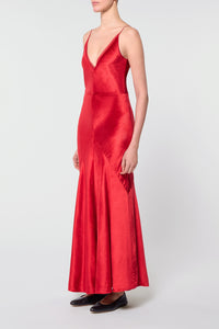 Brigita Slip Maxi Dress in Scarlet Red Silk Velvet