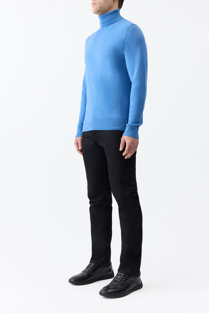 Jermaine Knit Turtleneck in Sky Merino Wool