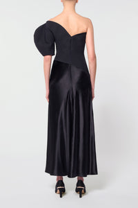 Giulia Dress in Black Wool Silk Cady & Silk Velvet