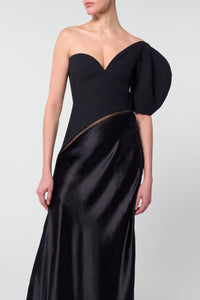 Giulia Dress in Black Wool Silk Cady & Silk Velvet