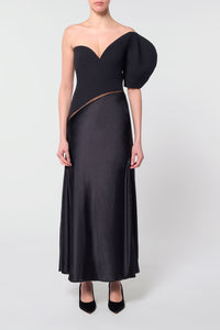 Giulia Dress in Black Wool Silk Cady & Silk Velvet