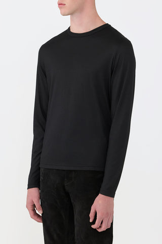 Black Cashmere Owen Long Sleeve T-Shirt - On Model Side | Gabriela Hearst