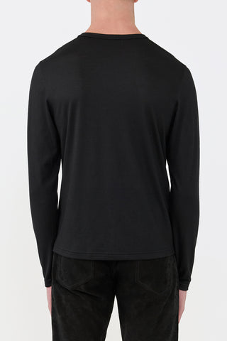 Black Cashmere Owen Long Sleeve T-Shirt - On Model Back | Gabriela Hearst