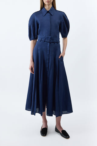 Navy Aloe Linen Sansi Dress - Styled Look Full Length | Gabriela Hearst