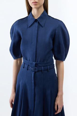 Electric Navy Aloe Linen Dress - Close Up Detail | Gabriela Hearst