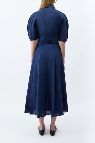 Navy Linen Dugald Midi Skirt - Back View | Gabriela Hearst