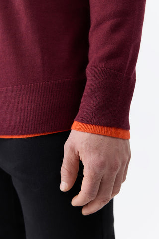 Wells Reversible Knit Sweater in Bordeaux & Spice Cashmere Silk