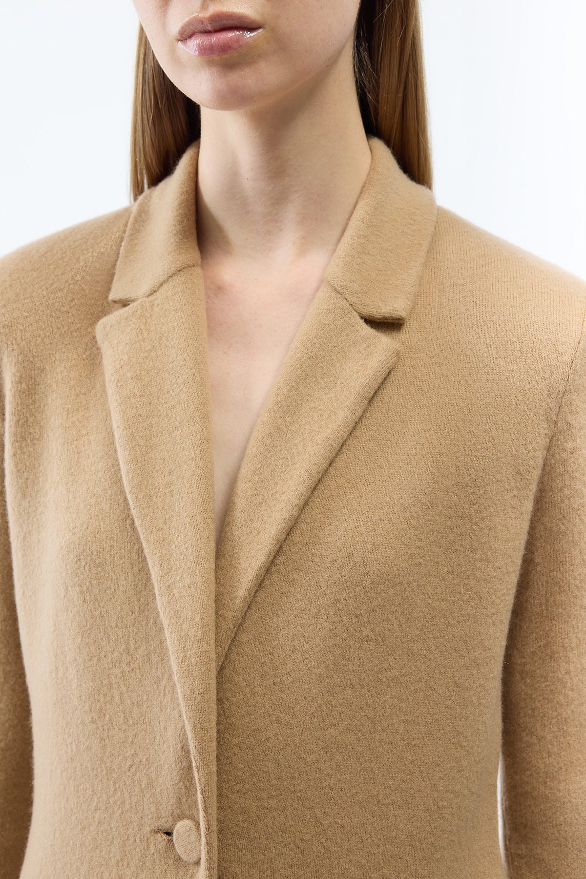 Zander Knit Jacket in Camel Brushed Cashmere