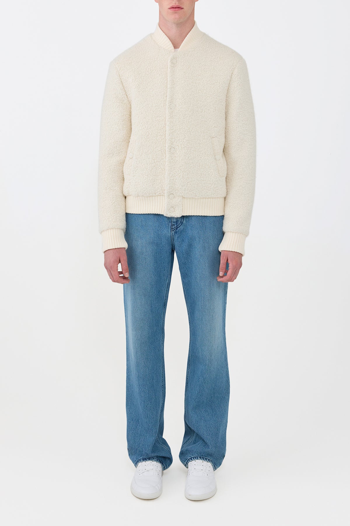 Brandon Bomber in Ivory Recycled Cashmere Boucle