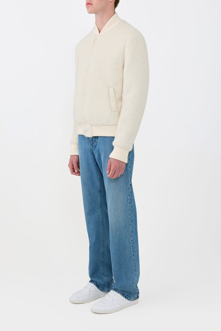 Brandon Bomber in Ivory Recycled Cashmere Boucle