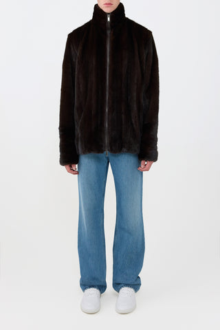 Dark Chocolate Recycled Mink Fur Jacket - Full Front Look | Gabriela Hearst