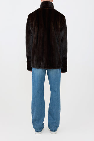 Dark Chocolate Recycled Mink Fur Jacket - Back View | Gabriela Hearst