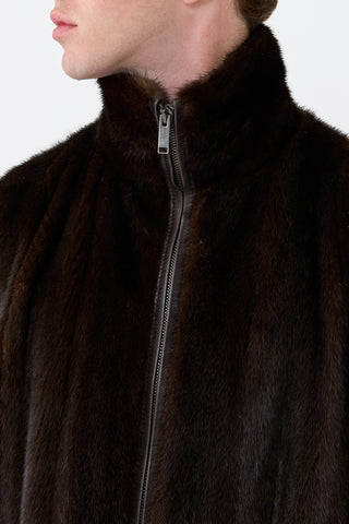 Dark Chocolate Mink Fur Aristede Jacket - Zipper Detail Close-Up | Gabriela Hearst