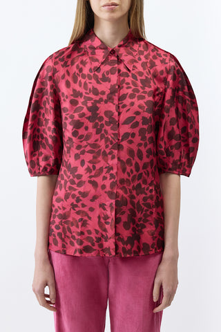 Fuchsia Printed Silk Blouse - Front View On Model | Gabriela Hearst