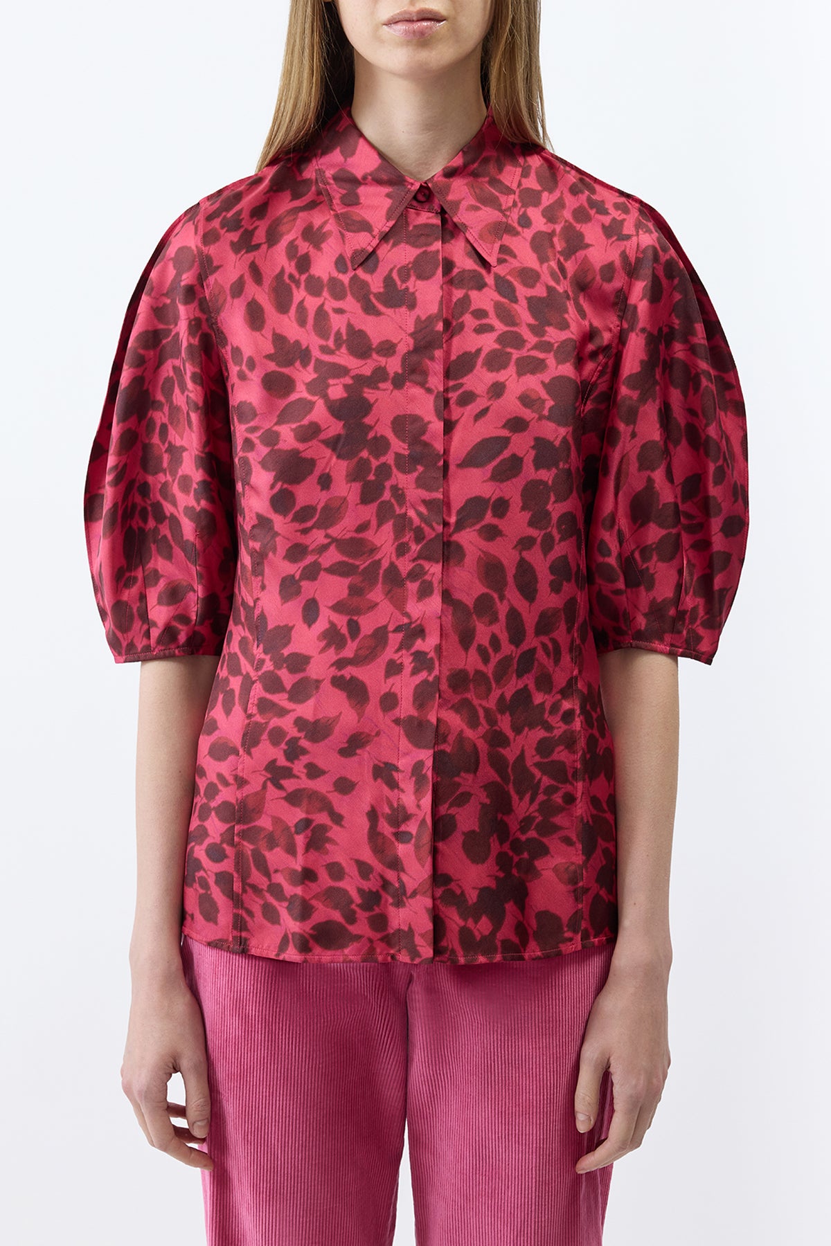 Sansi Top in Fuchsia Printed Silk Twill