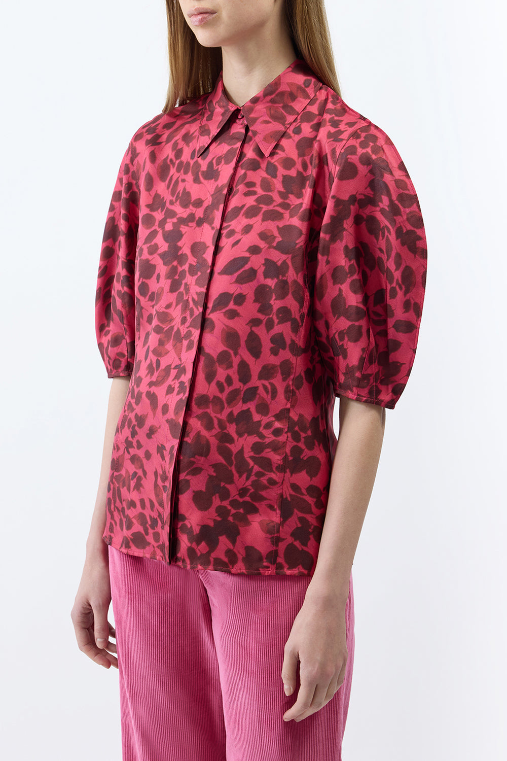 Sansi Top in Fuchsia Printed Silk Twill