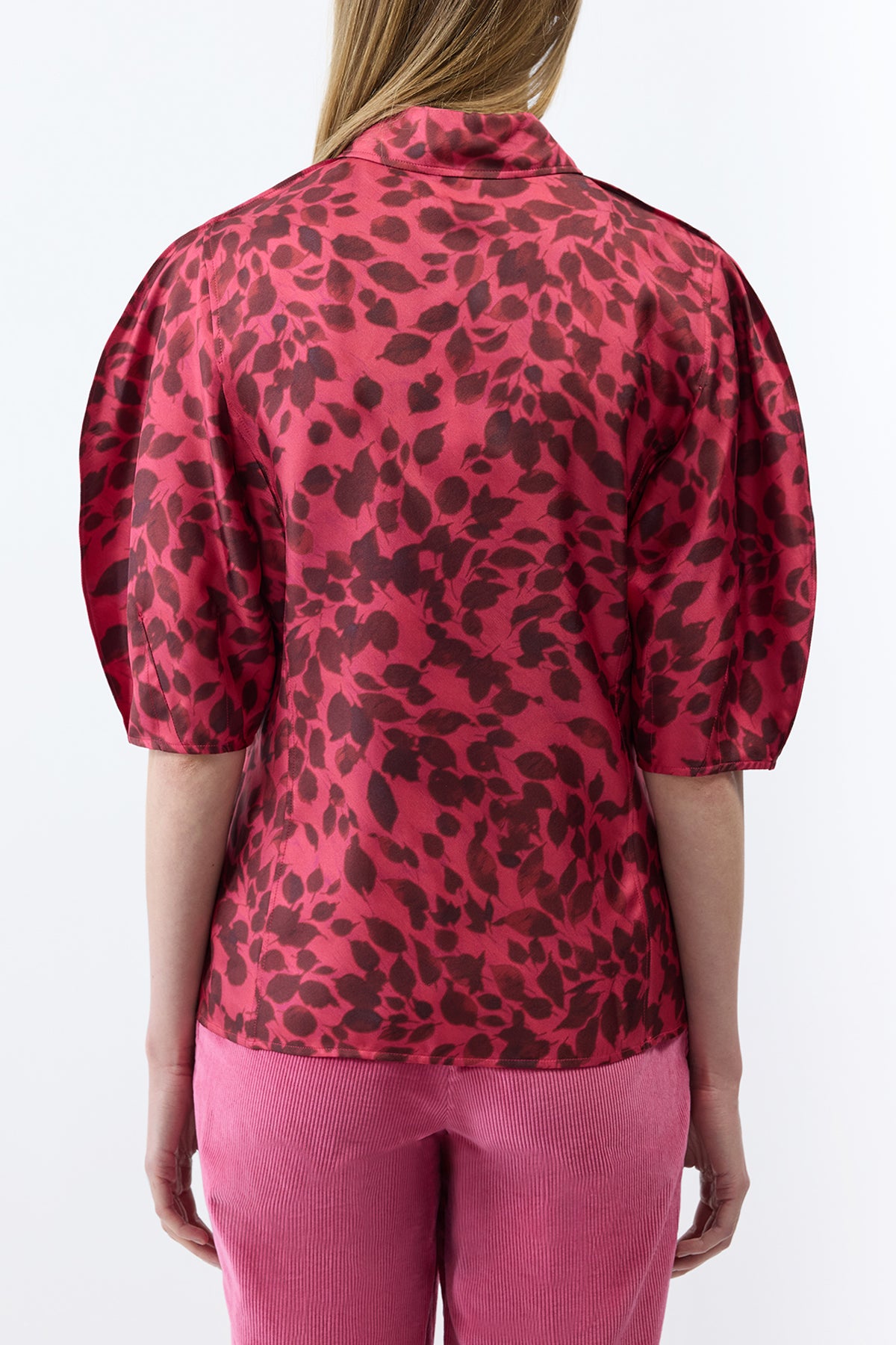 Sansi Top in Fuchsia Printed Silk Twill