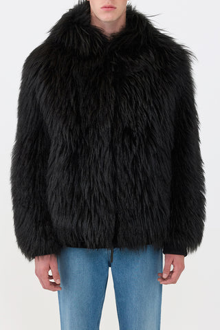 Black Cashmere Shearling Hoody Jacket - Front View On Model | Gabriela Hearst