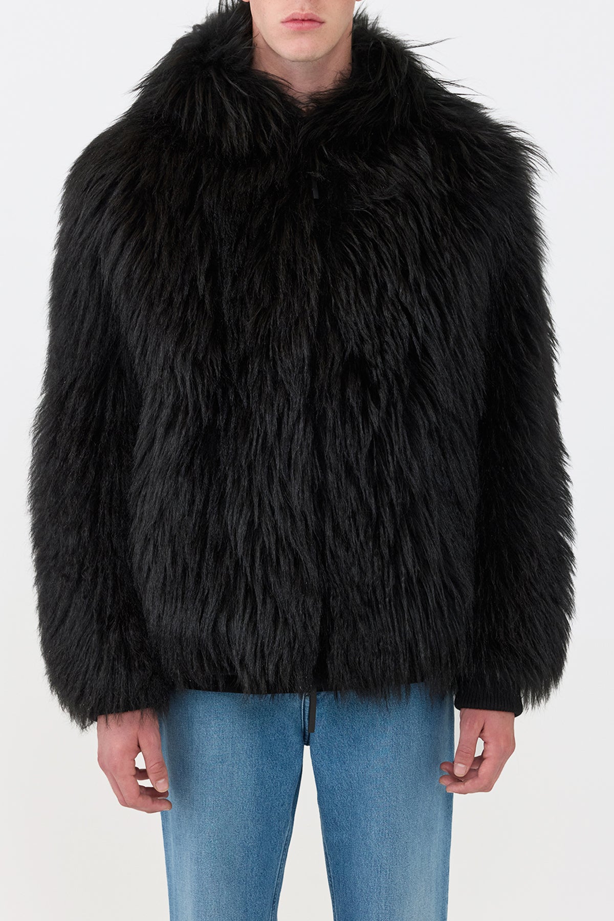 Tom Hoody Jacket in Black Cashmere Shearling