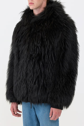 Black Shearling Tom Jacket - Side Profile On Model | Gabriela Hearst