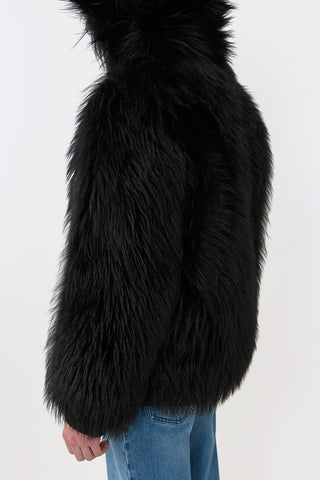 Black Shearling Hoody Jacket - Side View On Model | Gabriela Hearst